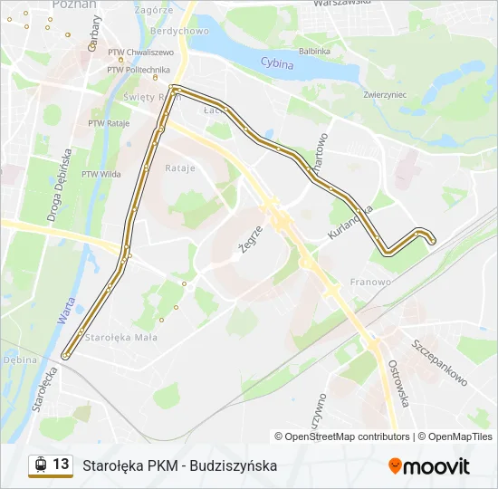 Трамвай 13: карта маршрута