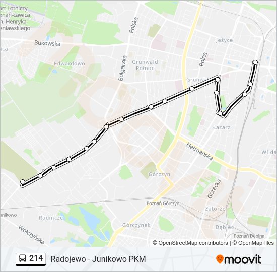 Mapa linii autobus 214