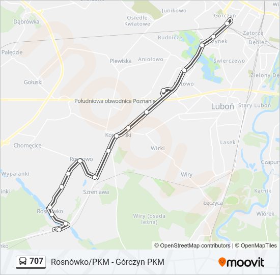 Mapa linii autobus 707