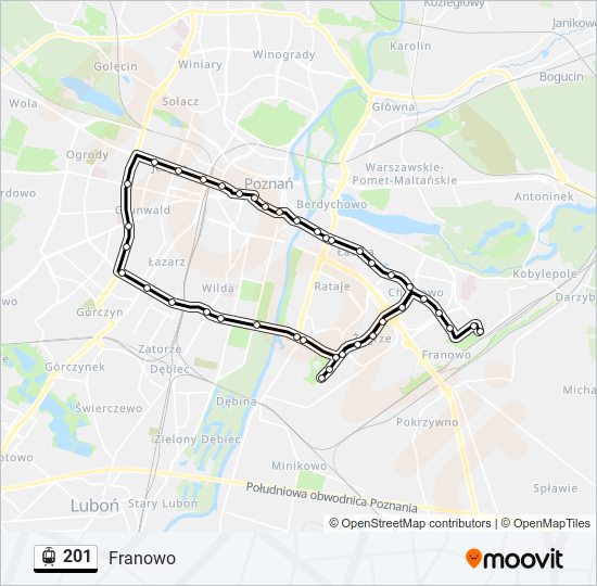 Mapa linii tramwaj 201