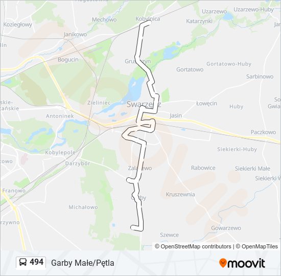 Mapa linii autobus 494