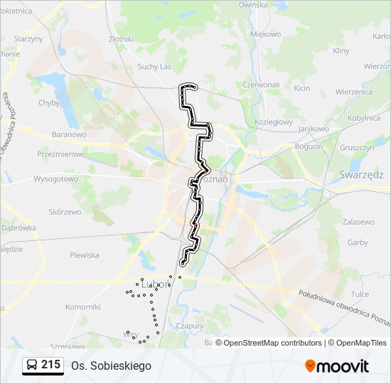 Mapa linii autobus 215