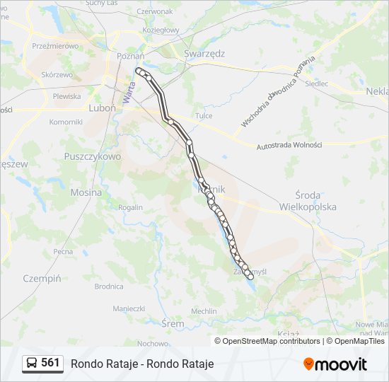 Mapa linii autobus 561