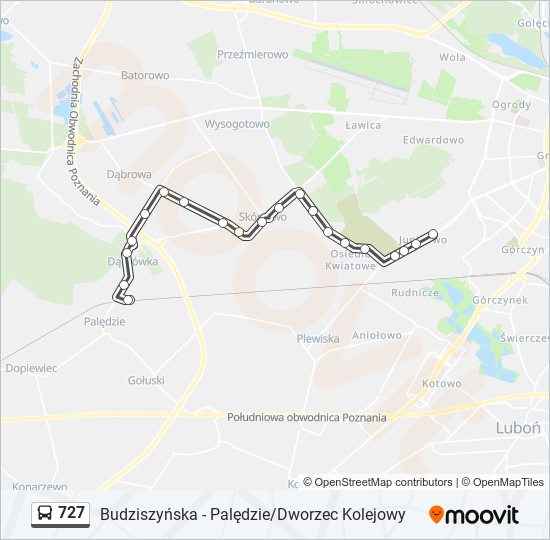 Mapa linii autobus 727