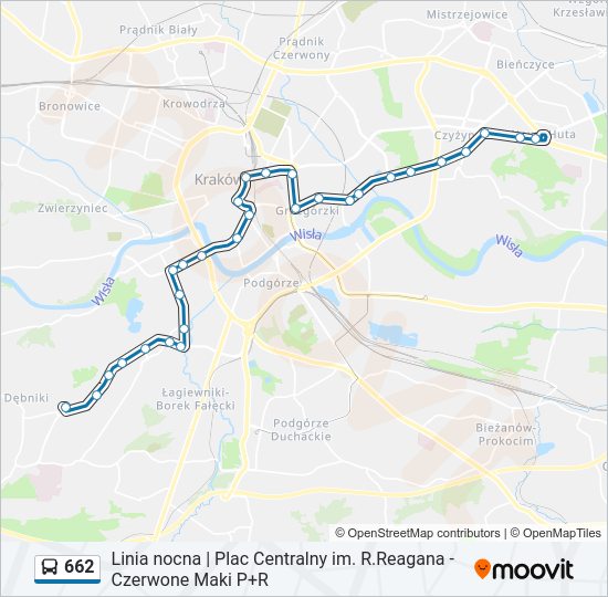 Mapa linii autobus 662