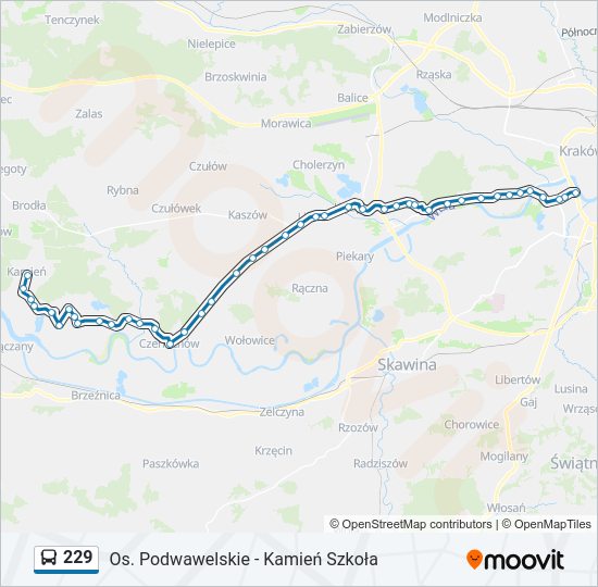 Mapa linii autobus 229