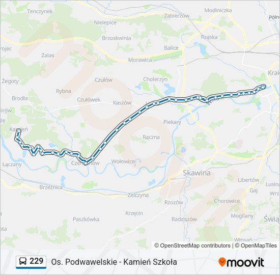 Mapa linii autobus 229