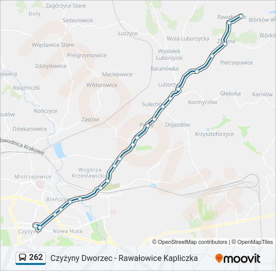 Mapa linii autobus 262