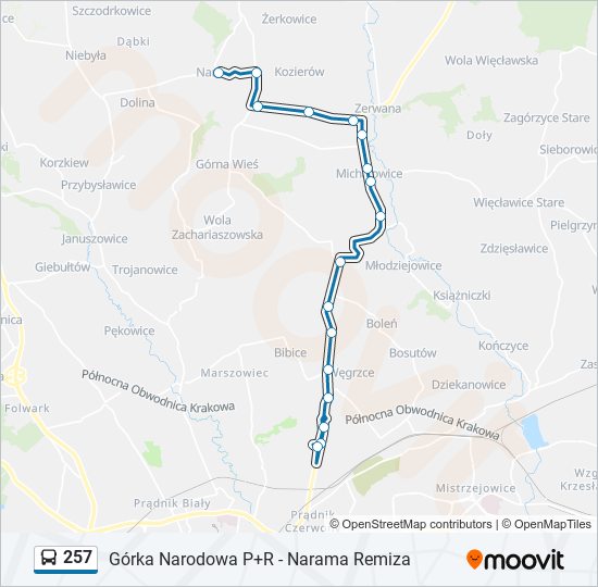 257 bus Line Map