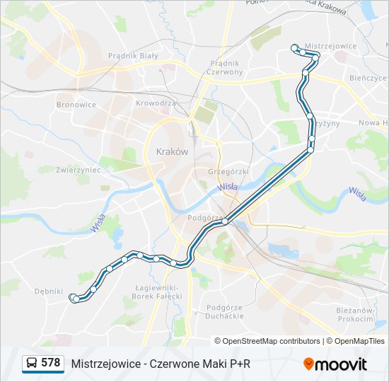 Mapa linii autobus 578