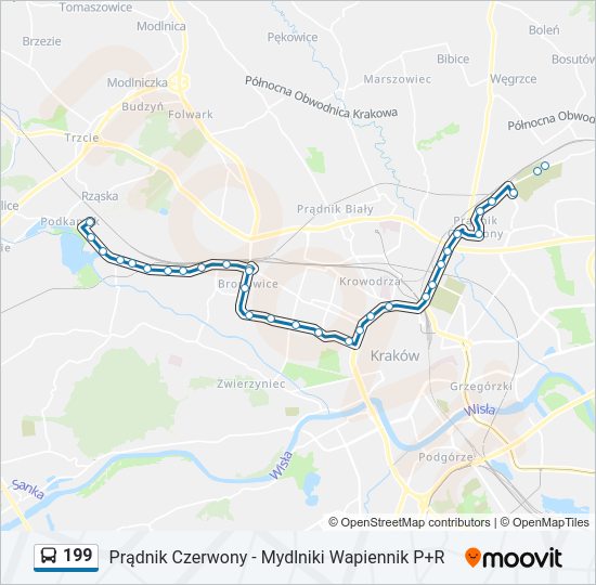 Mapa linii autobus 199