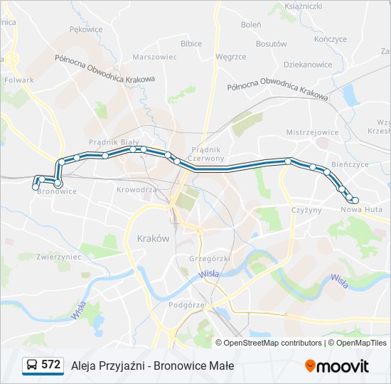 Mapa linii autobus 572