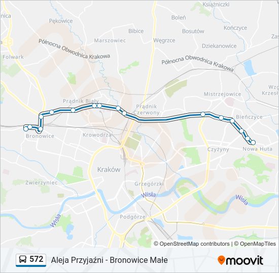 Mapa linii autobus 572