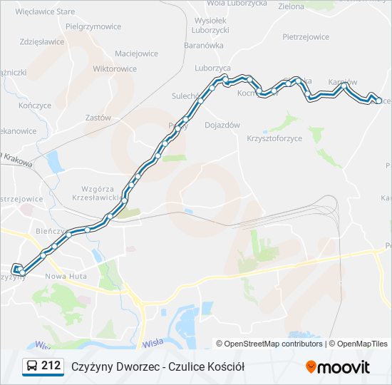 Mapa linii autobus 212