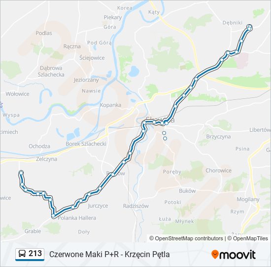 Mapa linii autobus 213