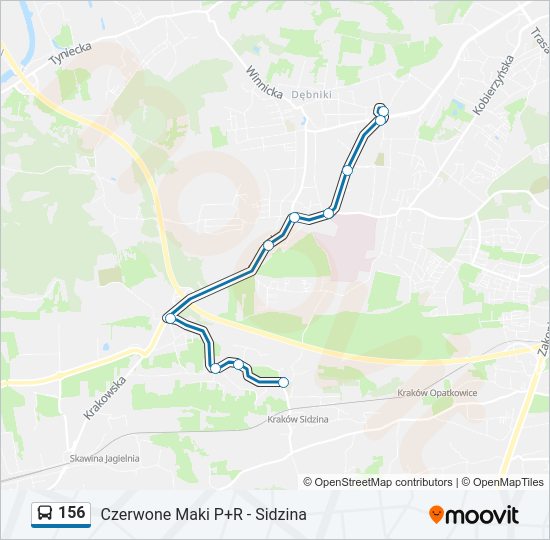 Mapa linii autobus 156