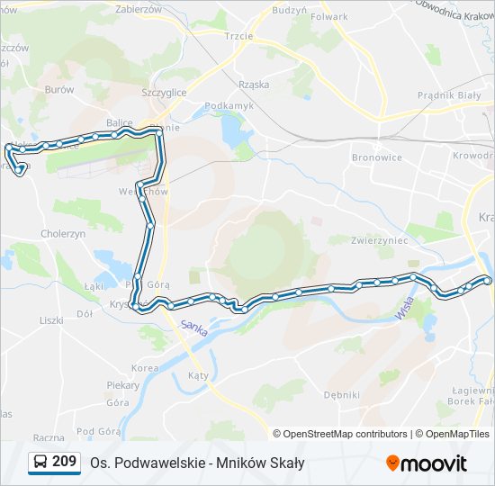 Mapa linii autobus 209