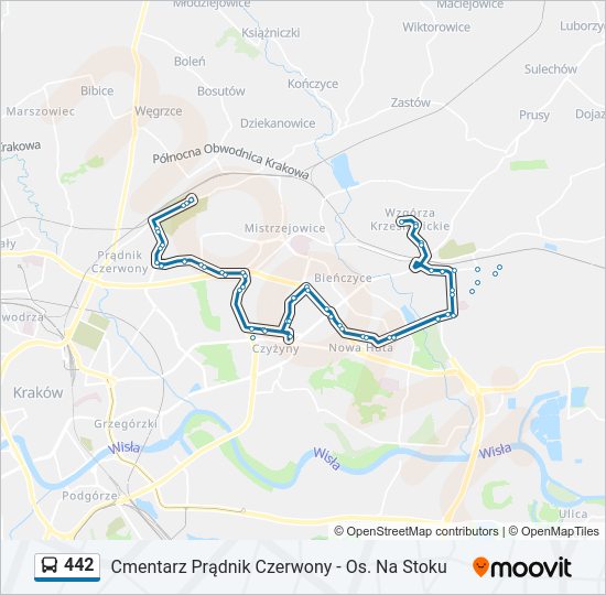 Mapa linii autobus 442