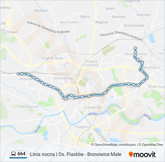 Mapa linii autobus 664