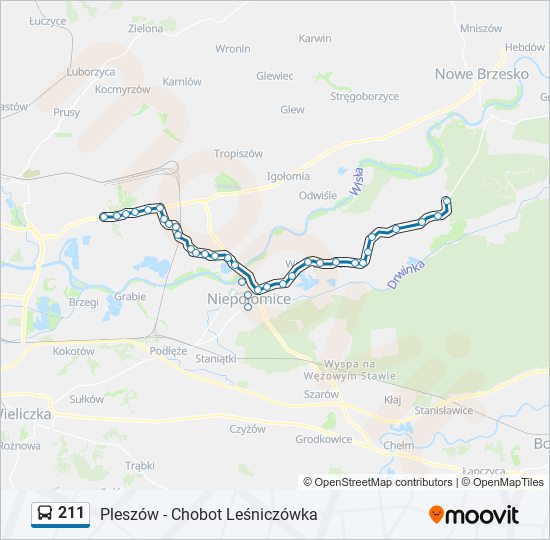 Mapa linii autobus 211