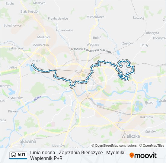 Mapa linii autobus 601