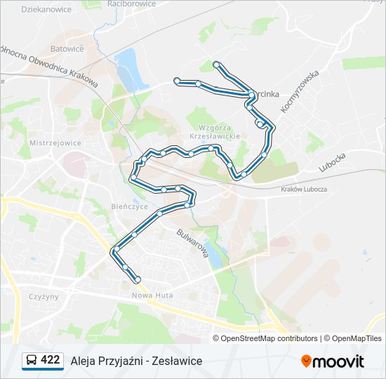 Mapa linii autobus 422