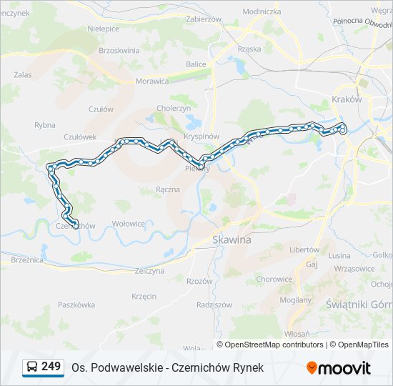 Mapa linii autobus 249