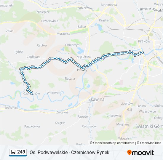 Mapa linii autobus 249