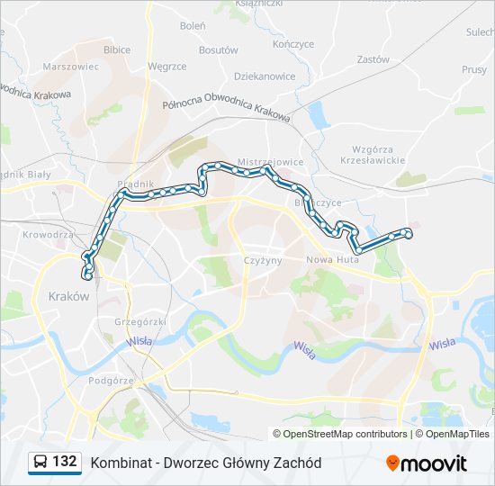 Mapa linii autobus 132
