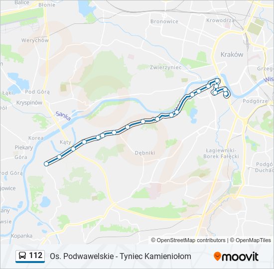 Mapa linii autobus 112