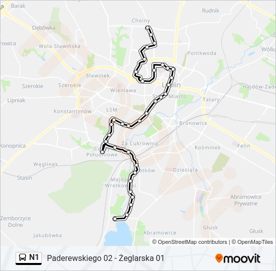 N1 bus Line Map