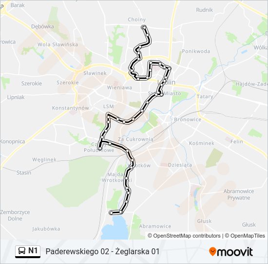 N1 bus Line Map