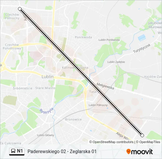 N1 Bus Line Map