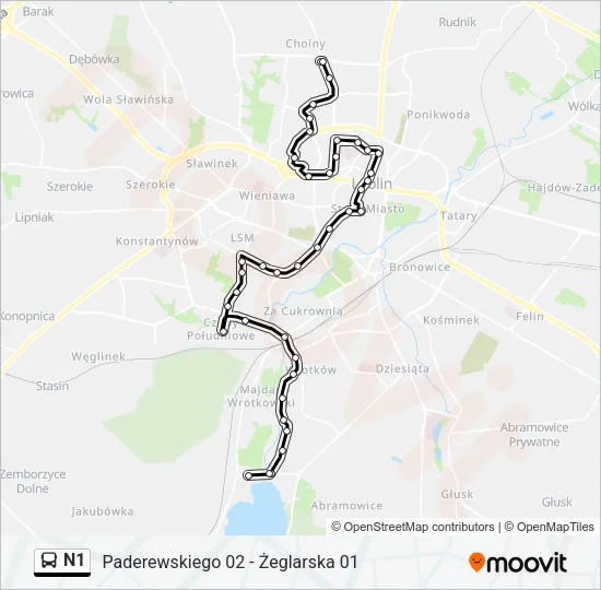N1 Bus Line Map