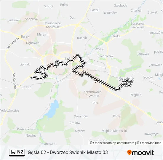 N2 Bus Line Map