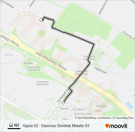 N2 Bus Line Map