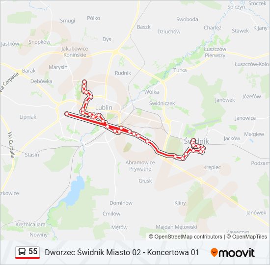 55 bus Line Map