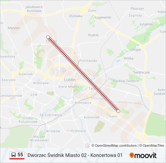 55 bus Line Map