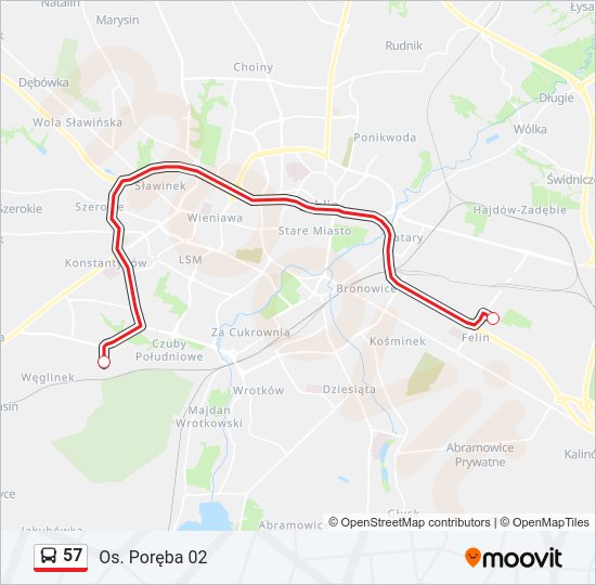 57 bus Line Map