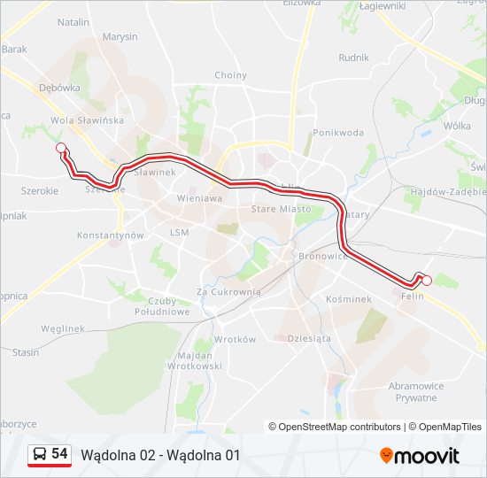 54 bus Line Map