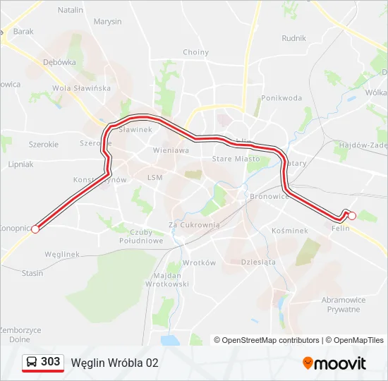 303 Bus Line Map