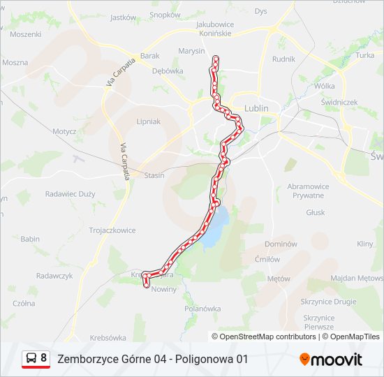 Mapa linii autobus 8