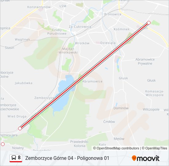 Mapa linii autobus 8