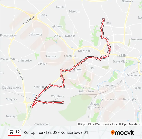 Автобус 12: карта маршрута