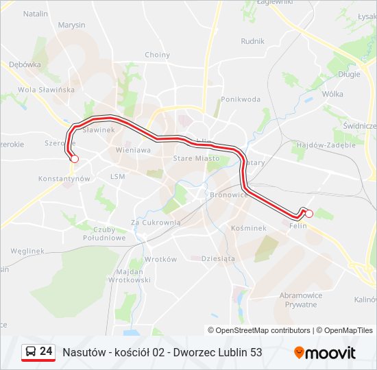 Mapa linii autobus 24