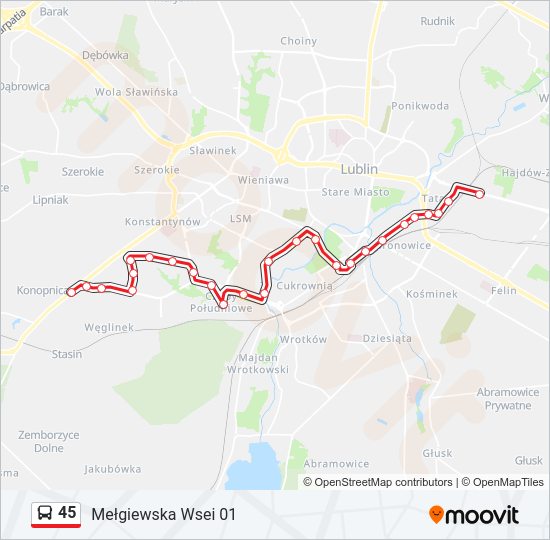 45 bus Line Map