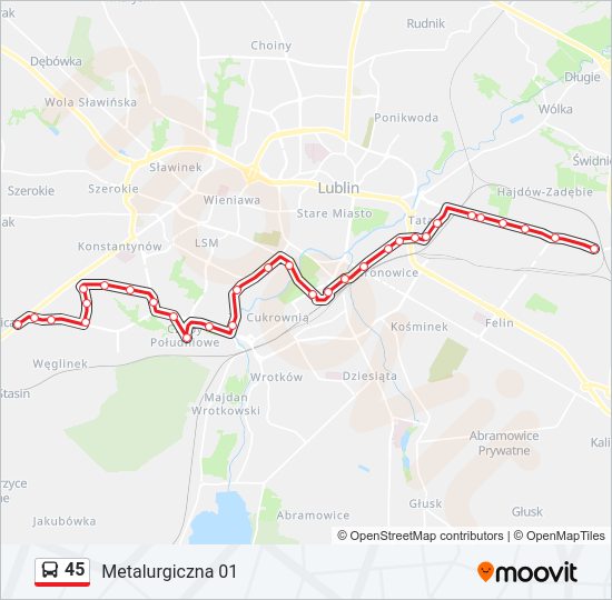 45 bus Line Map