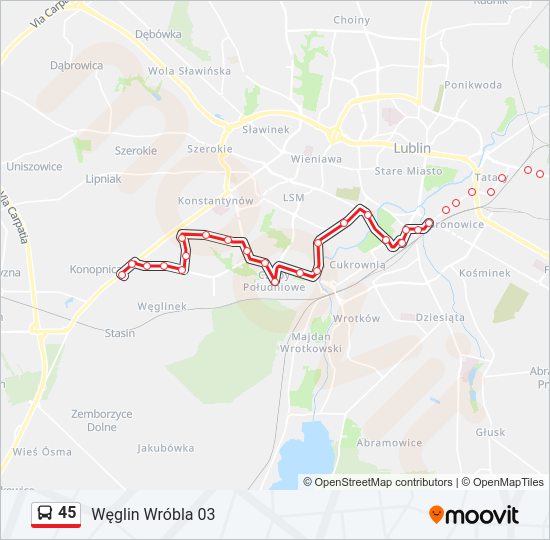 45 bus Line Map