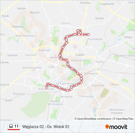 Mapa linii autobus 11