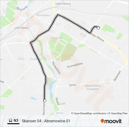 N3 Bus Line Map